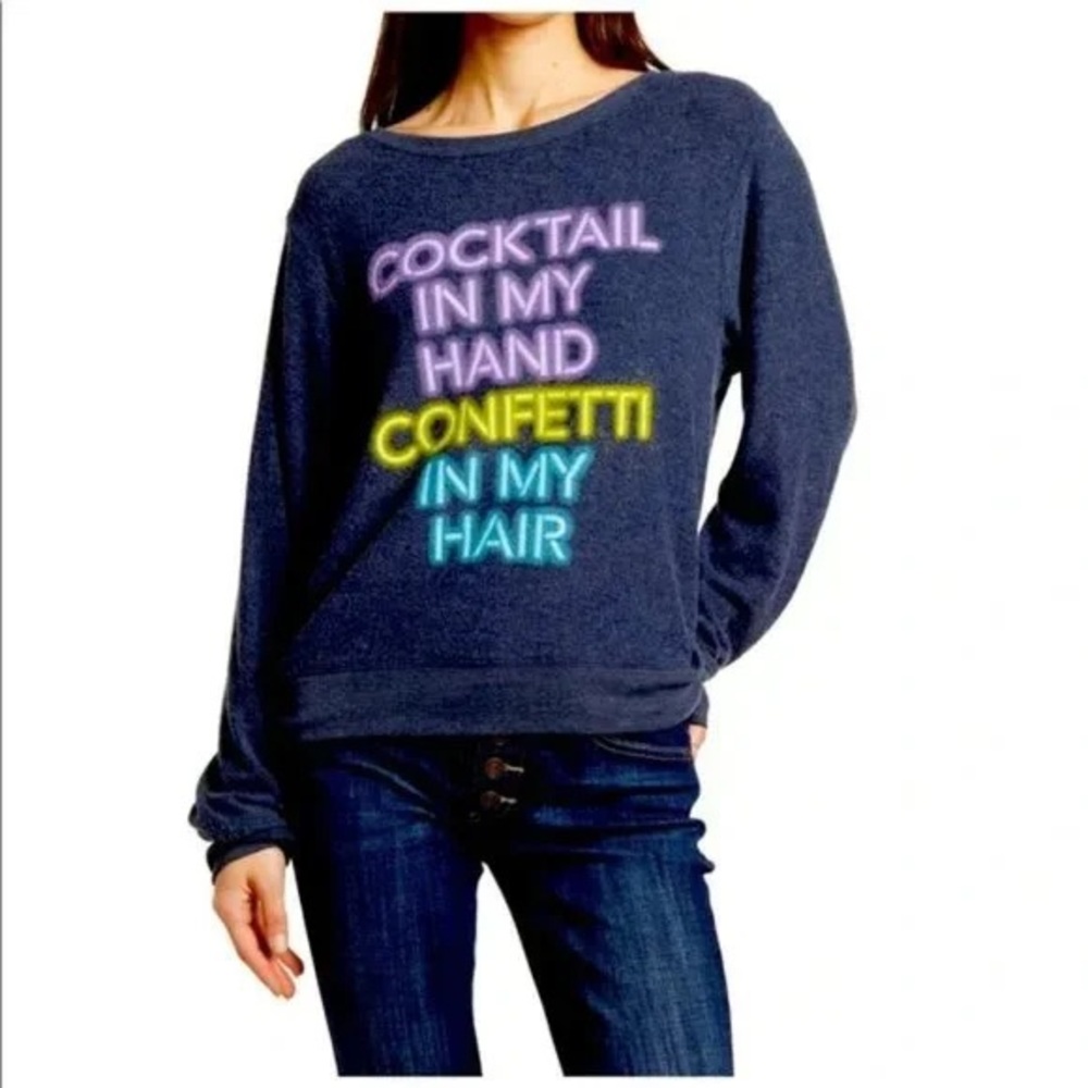 WILDFOX Navy Blue “Cocktail In My Hand Confetti In My Hair” Sweatshirt - size XL